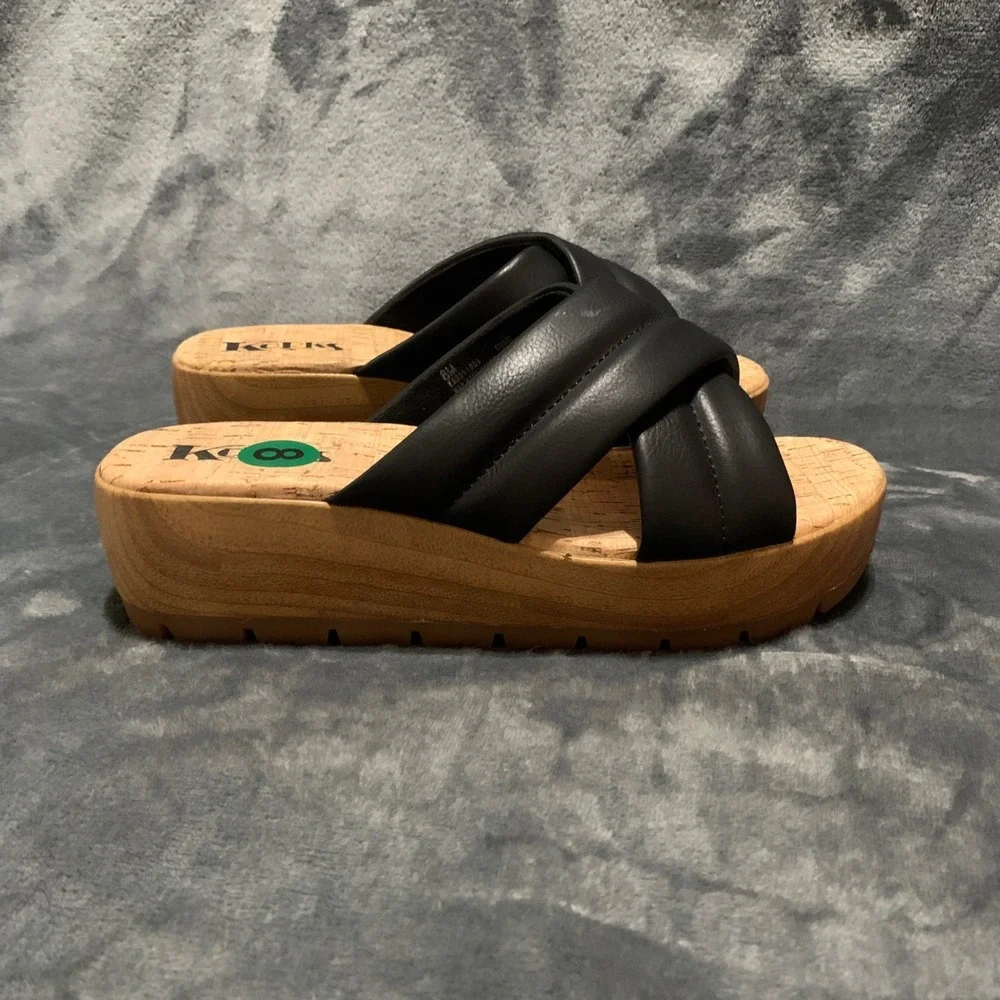 Korks Sandals Women 8 Black Padded Crisscross Platform Wedge KR0011099 Boho Cork